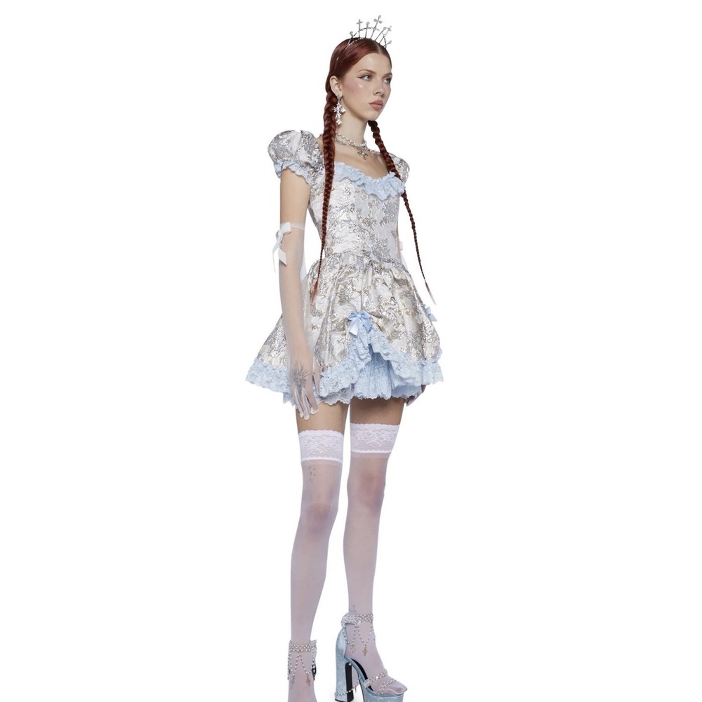 Dolls Kill Sugar Thrillz Tea and Circumstance Brocade Mini Dress‎ Sz L - Picture 9 of 9